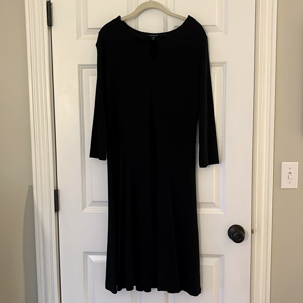 Lands' End XL Black Midi Dress Keyhole A-line Travel Plus 18